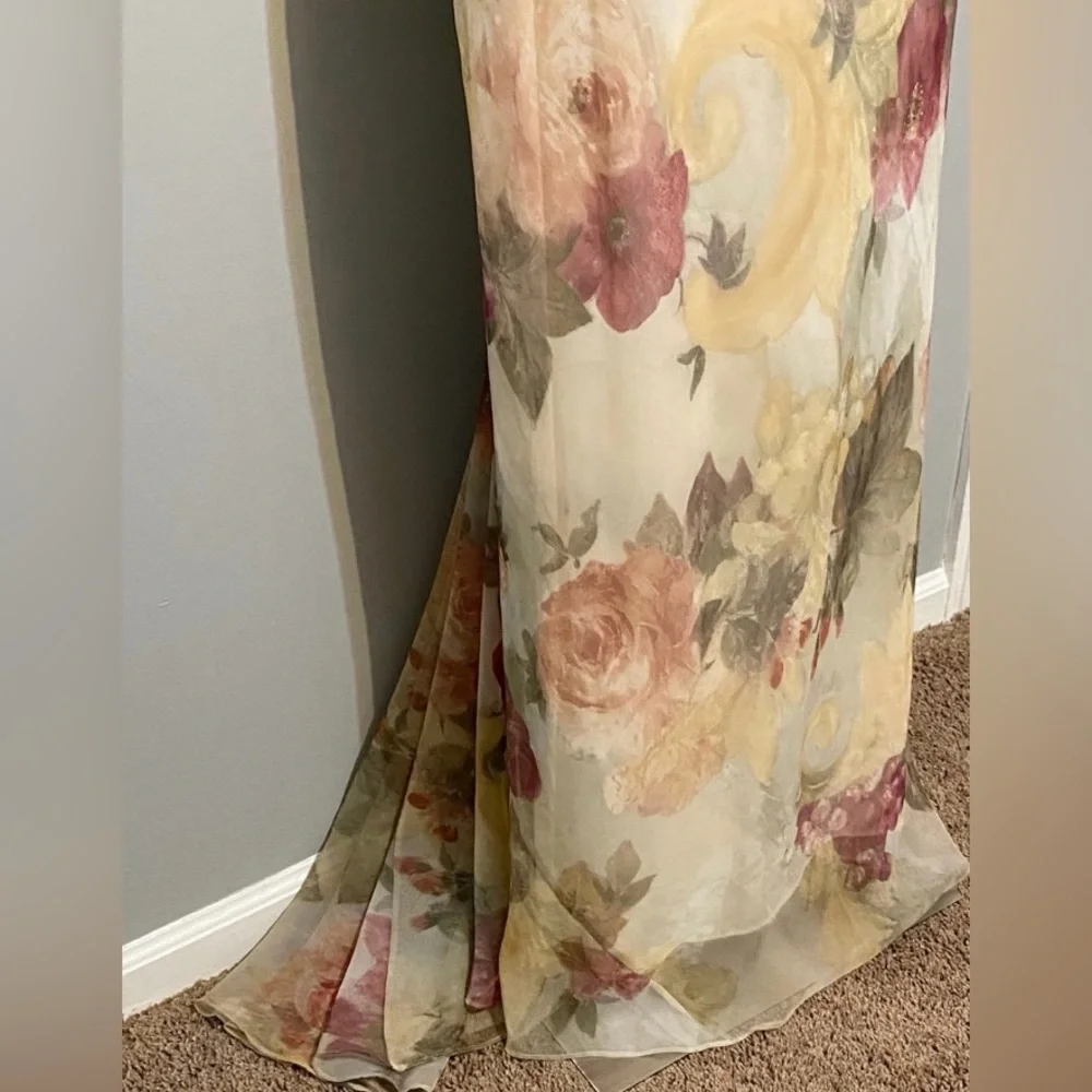 Vintage Jeffery & Dara Evening by Tom Barra Long Elegant Cream Floral Maxi Sz 16 - Picture 9 of 9